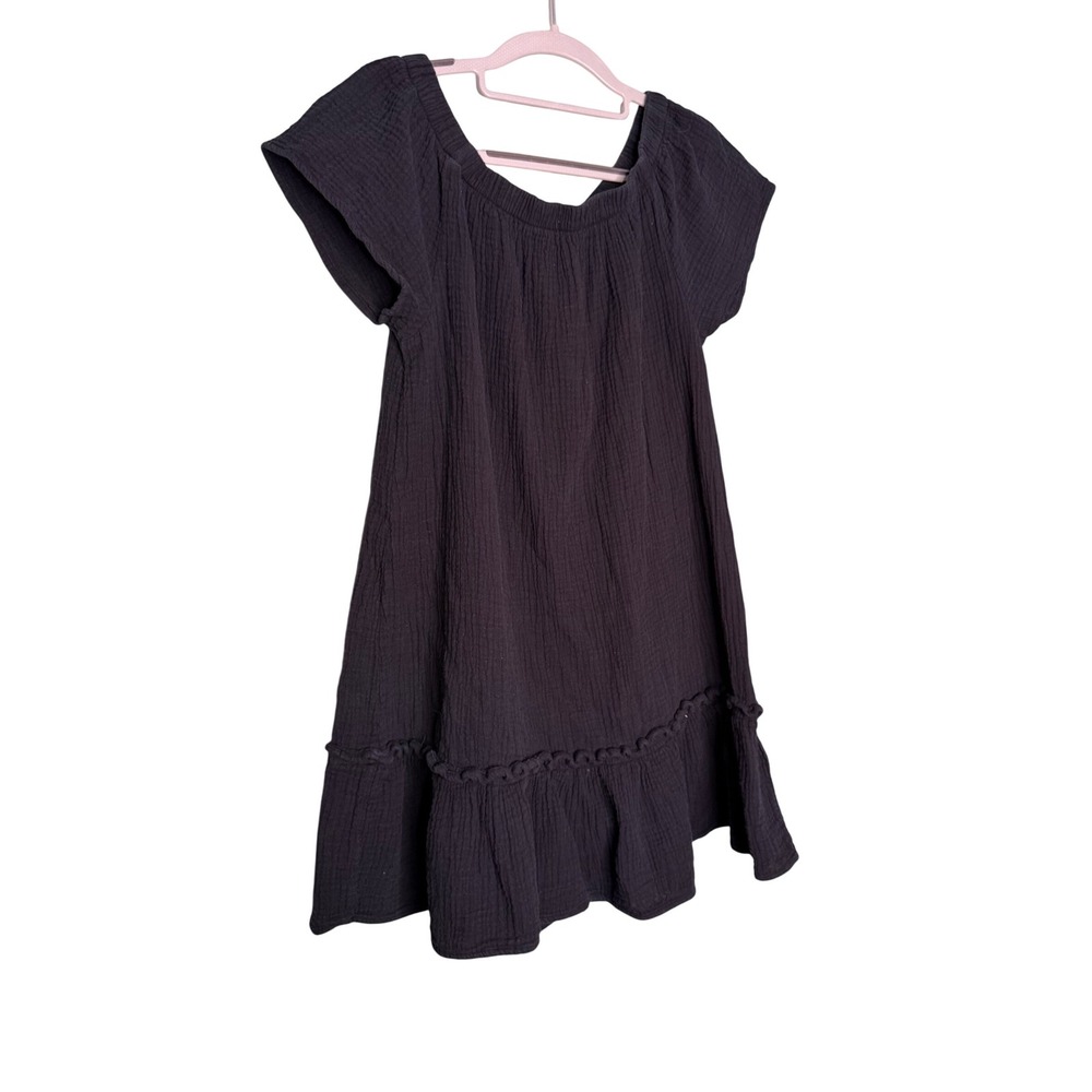 Dylan waffkle knit cotton short sleeve textured midi dress In black‎